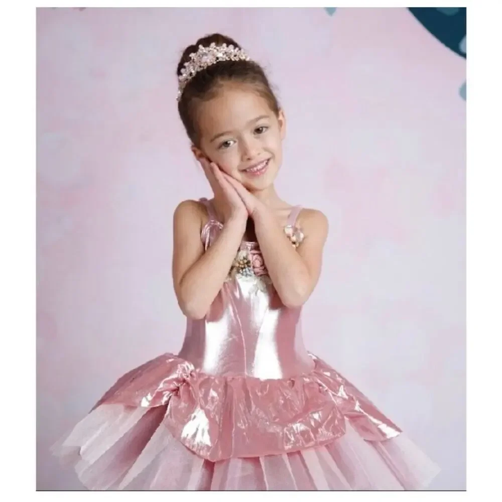 Tutu School pink metallic tulle ballet dress costume